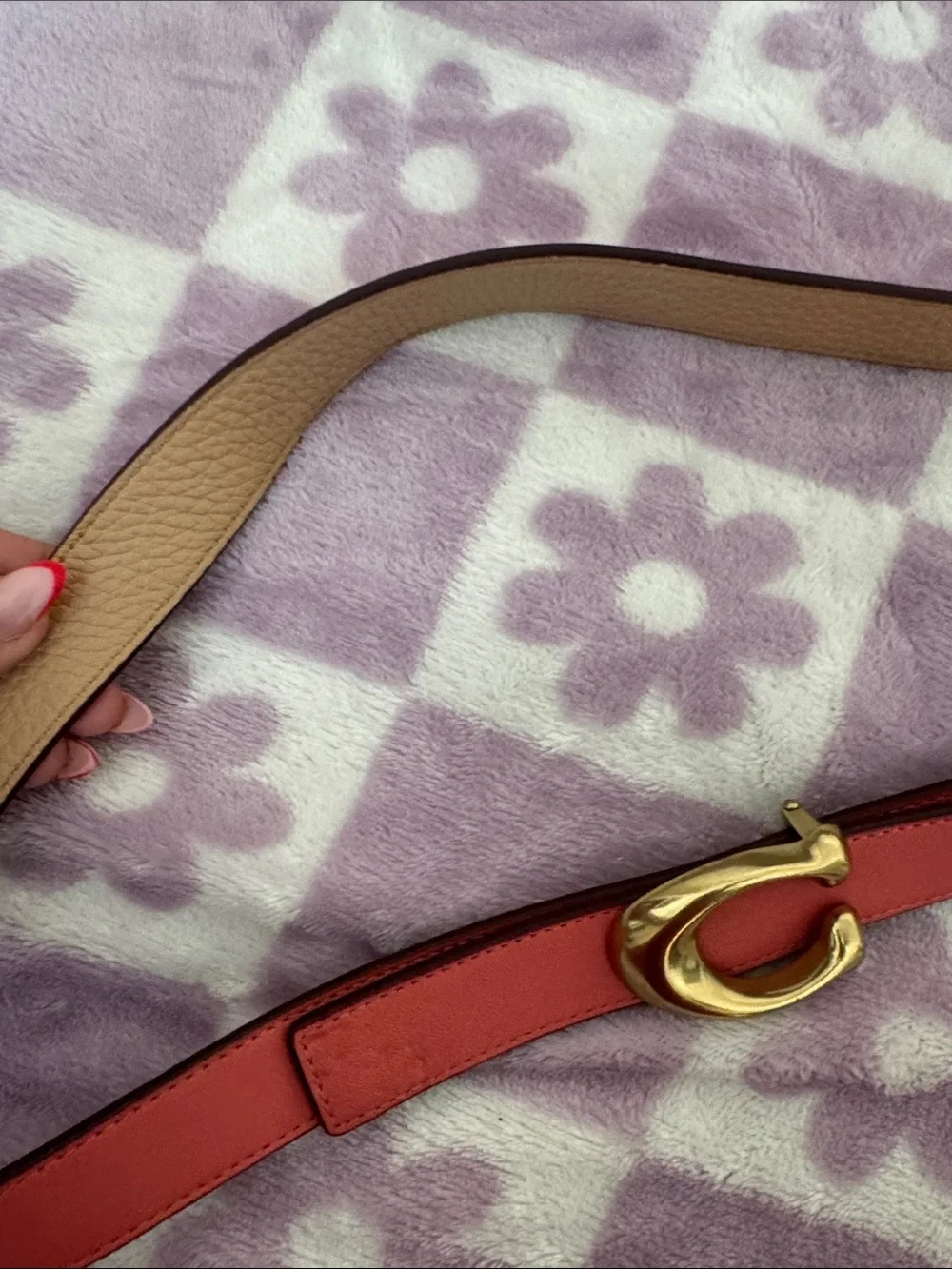 Coach Coral Leather Belt with Gold Signature Buckle